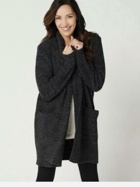 Barefoot Dreams Size Medium Carbon Black Duster Cardigan Sweater W Pockets 494